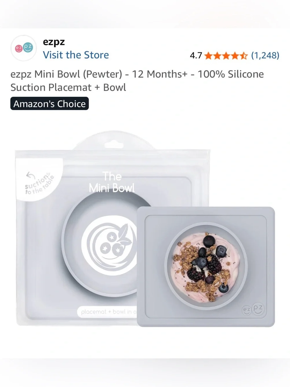 ezpz Silicone mat with small bowl / Gray